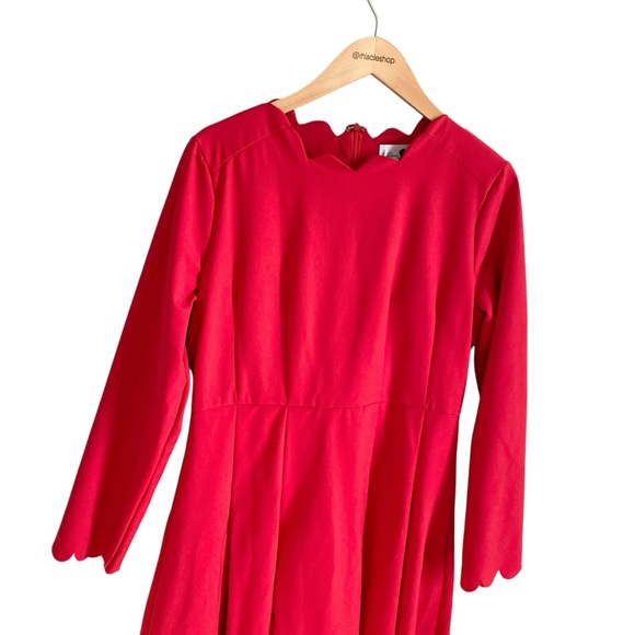 Dainty Jewells Bright Red Scalloped Hem Wavy Modest Midi Dress Size Large - Picture 2 of 6